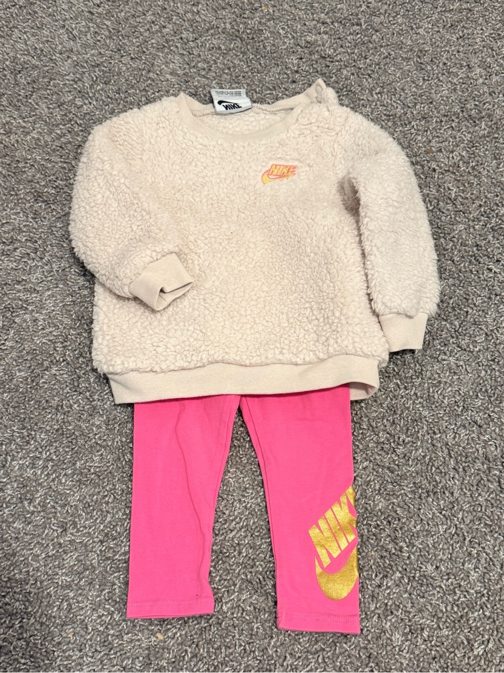 Nike Kids' Pink Leggings with Cream Sherpa Sweater Set
